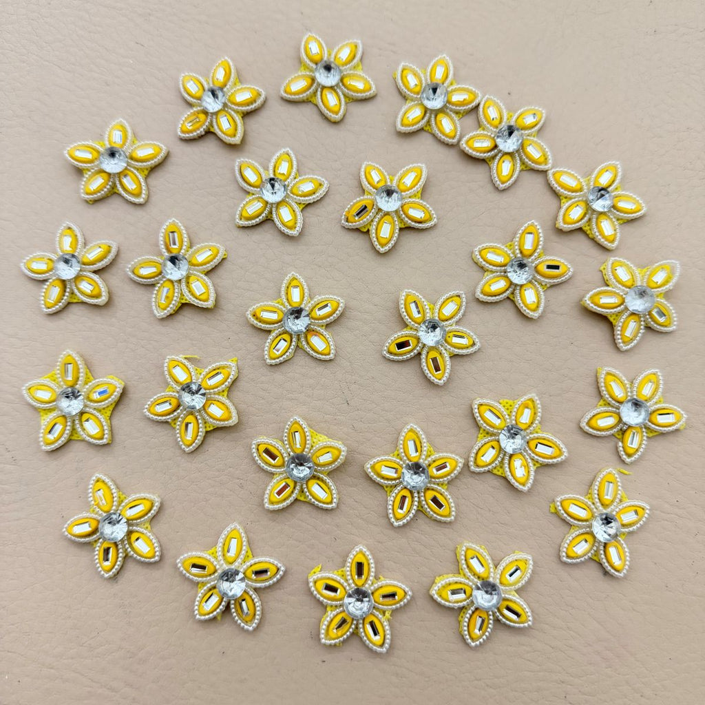 Yellow Rhinestone Flower Patch  Crystal Centre Bead Embellishment Pack of 25