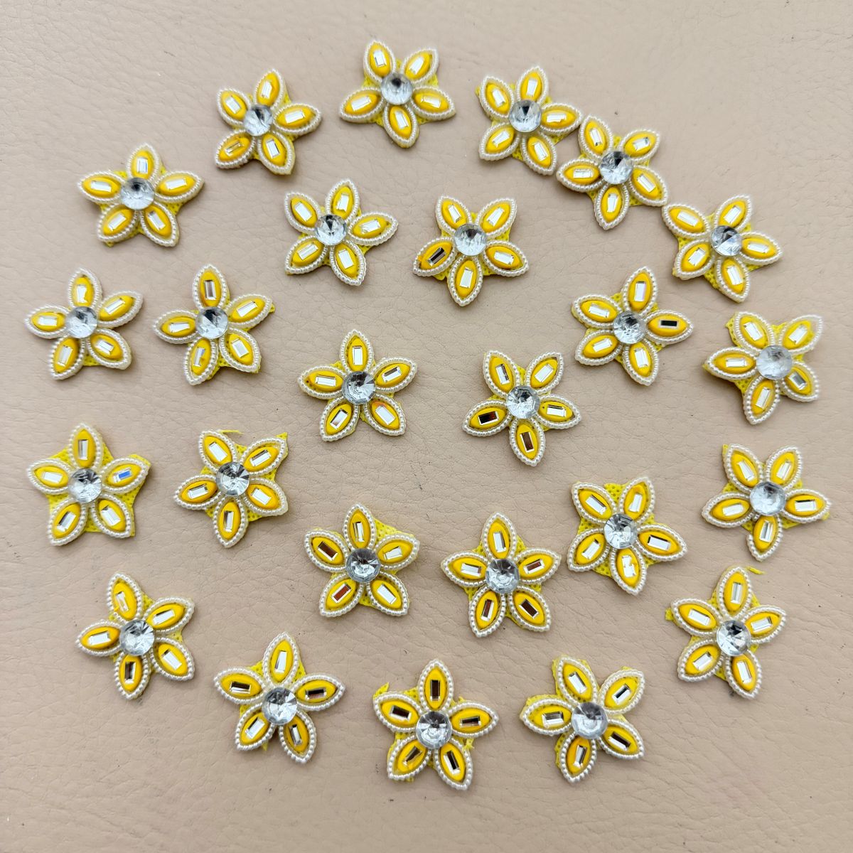 Yellow Rhinestone Flower Patch  Crystal Centre Bead Embellishment Pack of 25