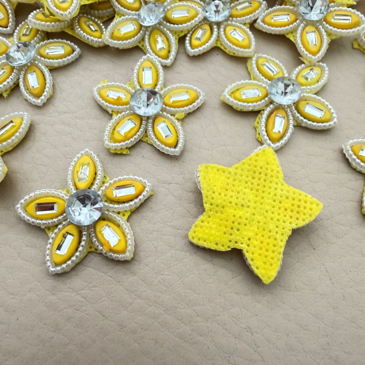 Yellow Rhinestone Flower Patch  Crystal Centre Bead Embellishment Pack of 25
