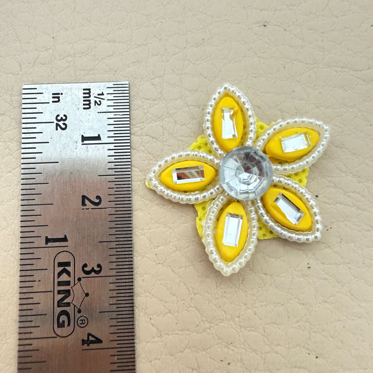 Yellow Rhinestone Flower Patch  Crystal Centre Bead Embellishment Pack of 25