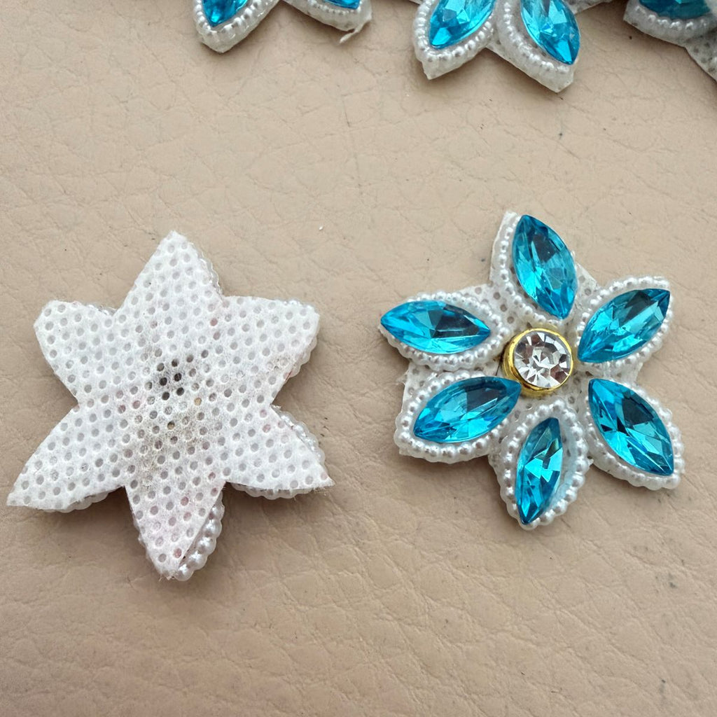 Blue Rhinestone Flower Appliques Patches DIY Craft Supplies - Pack of 25
