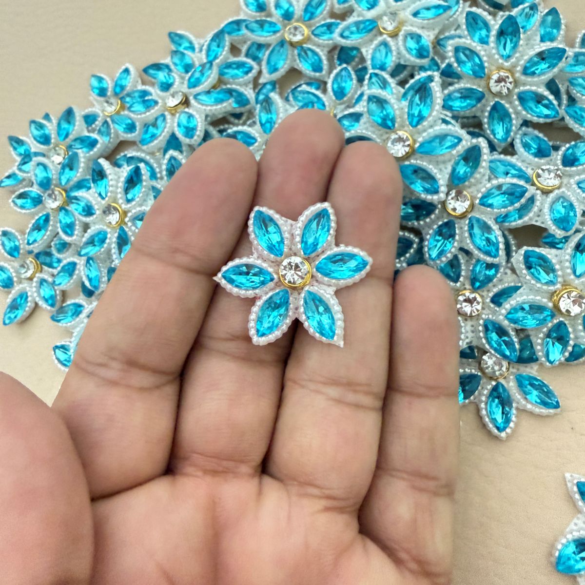 Blue Rhinestone Flower Appliques Patches DIY Craft Supplies - Pack of 25