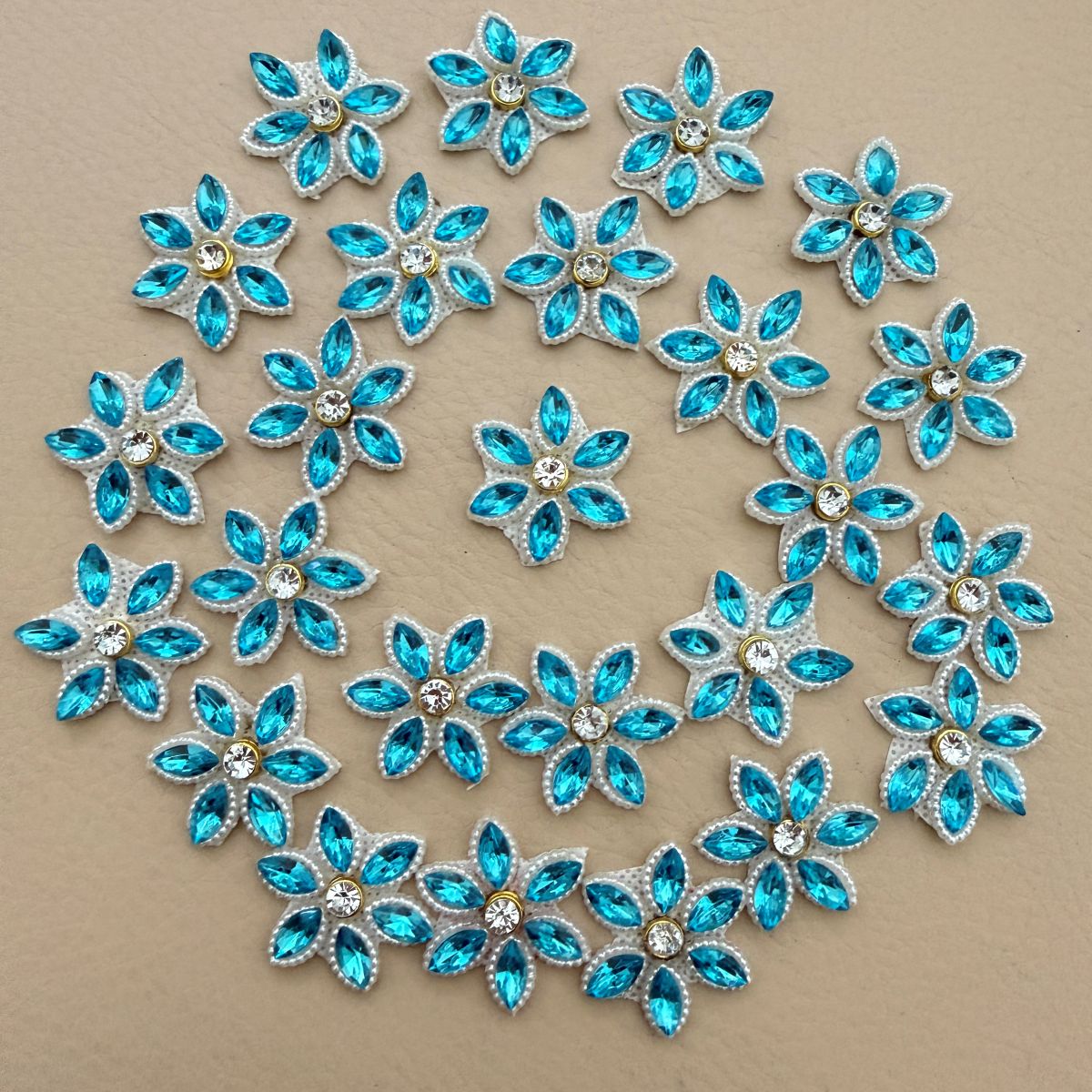 Blue Rhinestone Flower Appliques Patches DIY Craft Supplies - Pack of 25