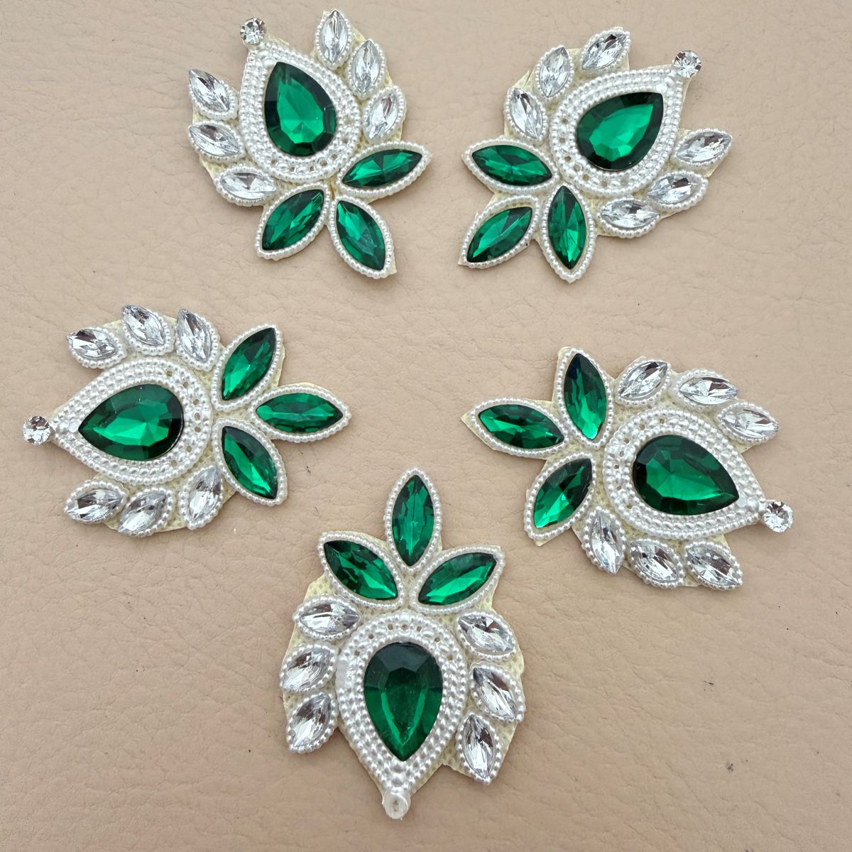 Emerald Green Rhinestone Applique Patch – Pack of 5 | Crystal Embellishment