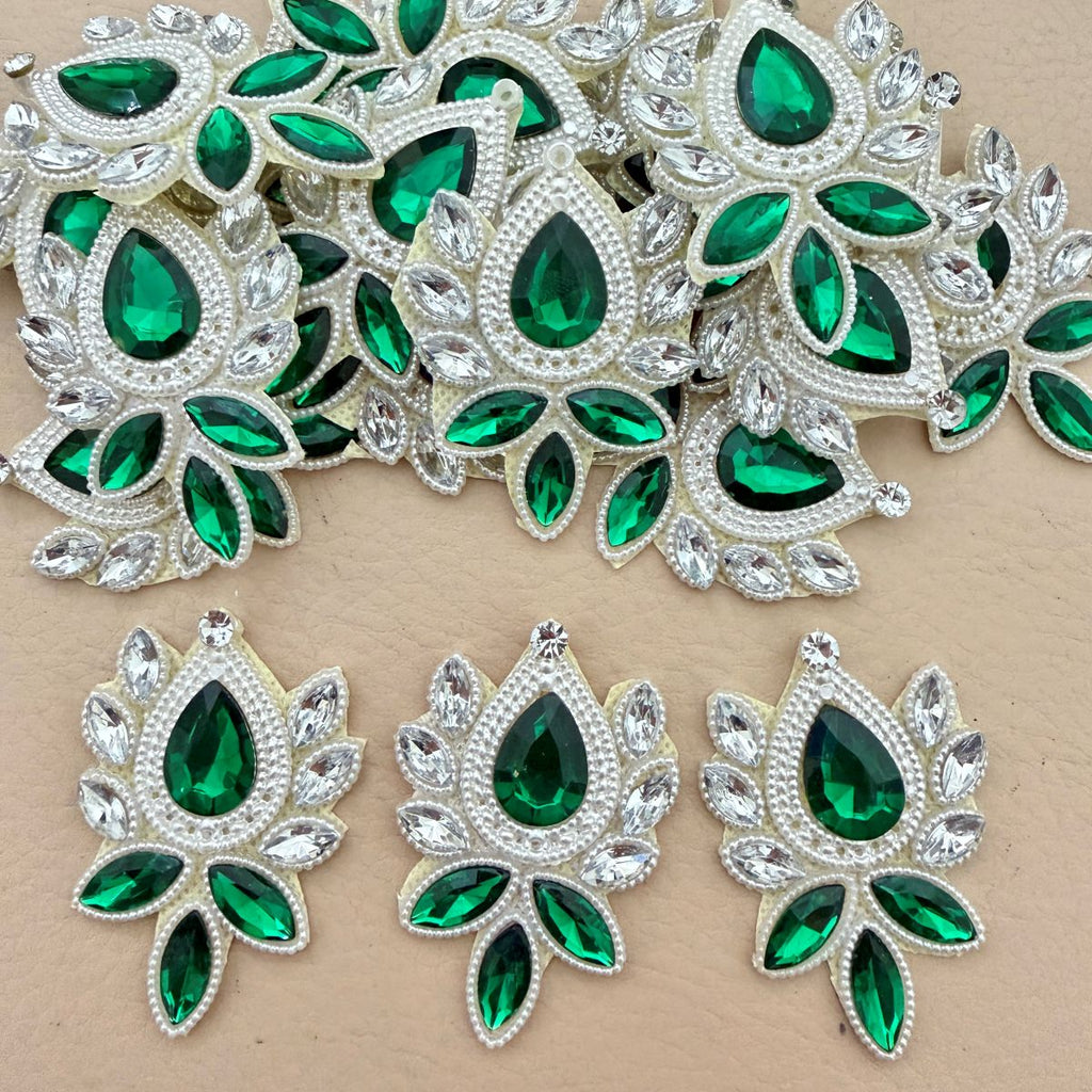 Emerald Green Rhinestone Applique Patch – Pack of 5 | Crystal Embellishment