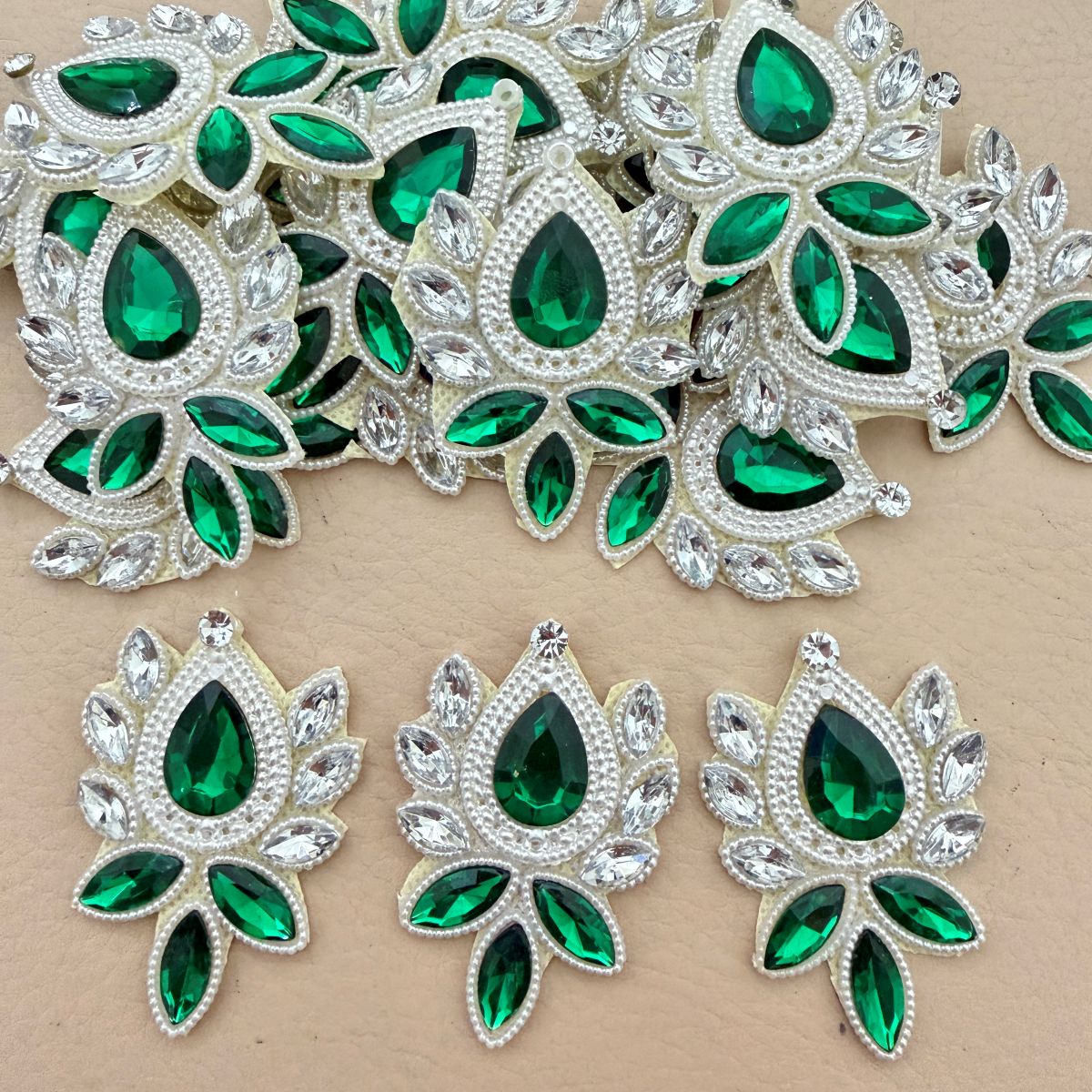 Emerald Green Rhinestone Applique Patch – Pack of 5 | Crystal Embellishment