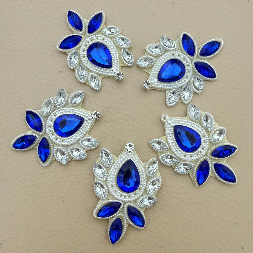 Royal Blue Rhinestone Applique Patch For Lehenga Embellishment – Pack of 5