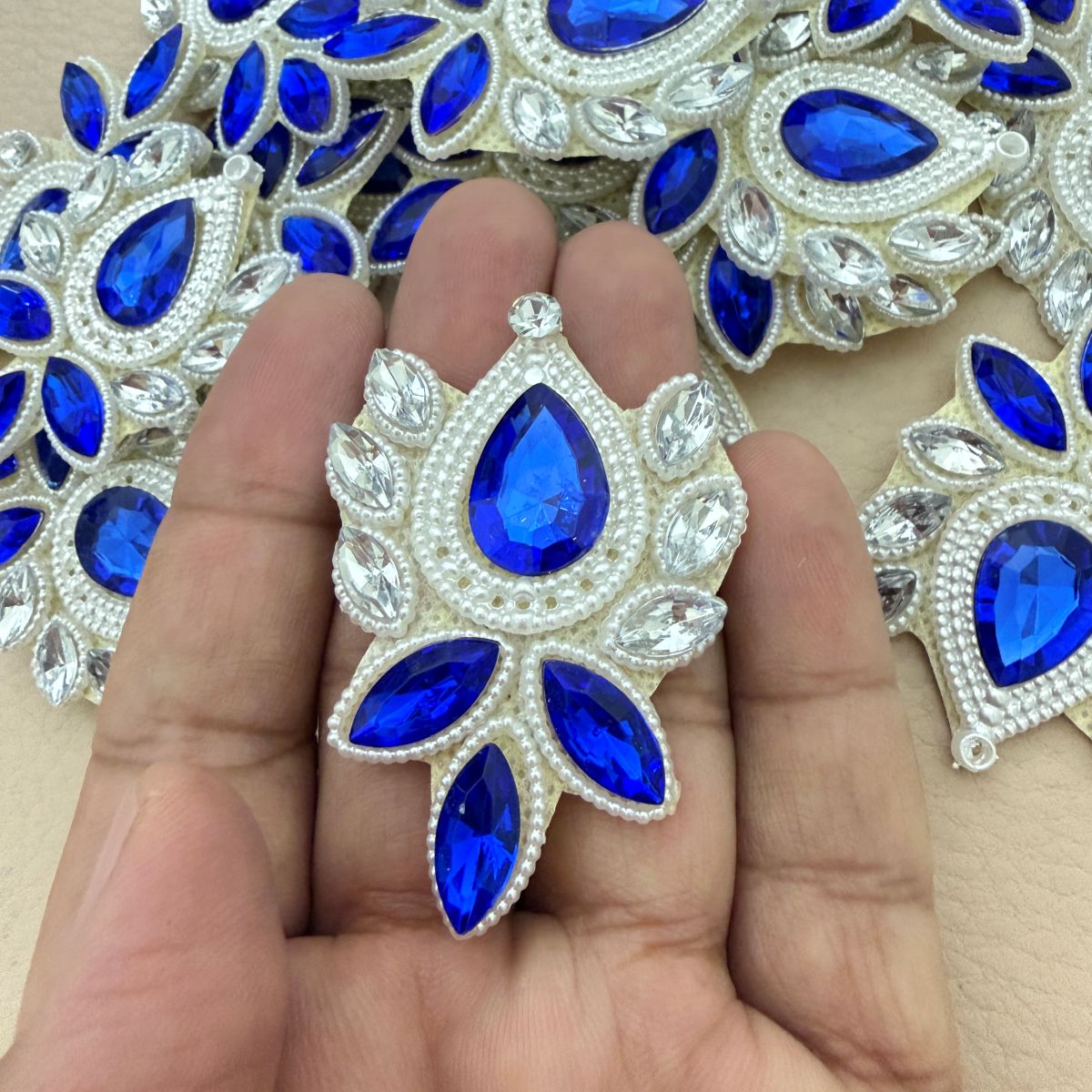 Royal Blue Rhinestone Applique Patch For Lehenga Embellishment – Pack of 5