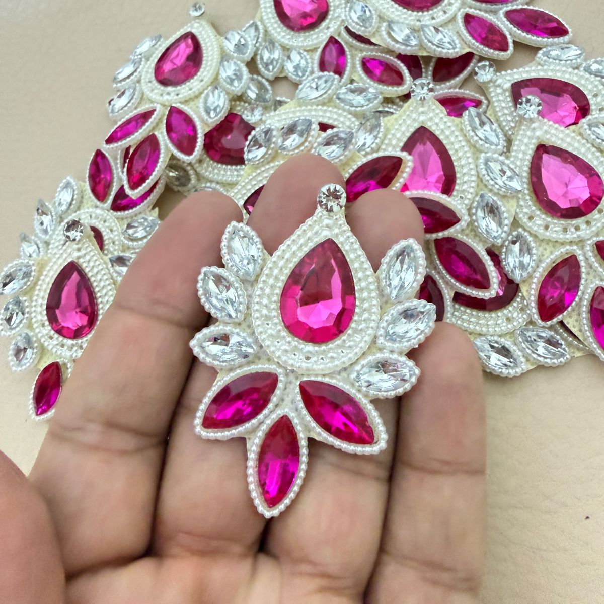 Pink Rhinestone Indian ethnic Applique Patch for Bridal Decor – Pack of 5
