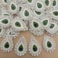 Peacock Feather Pearl & Rhinestone Teardrop Patch