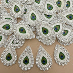 Peacock Feather Pearl & Rhinestone Teardrop Patch