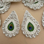 Peacock Feather Pearl & Rhinestone Teardrop Patch