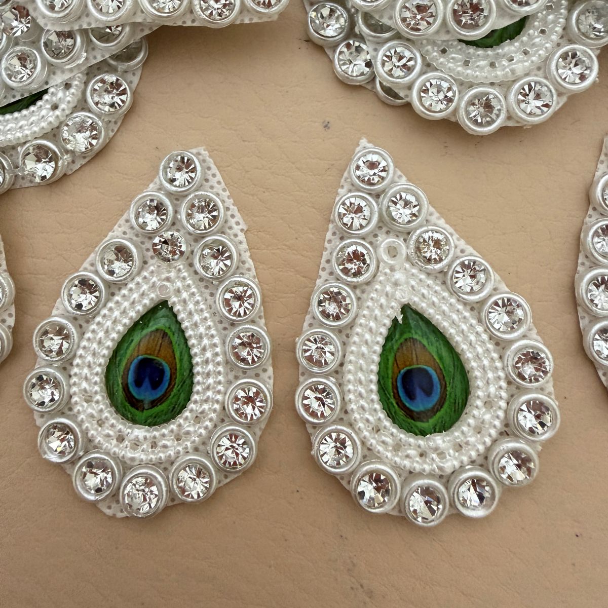 Peacock Feather Pearl & Rhinestone Teardrop Patch