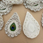 Peacock Feather Pearl & Rhinestone Teardrop Patch