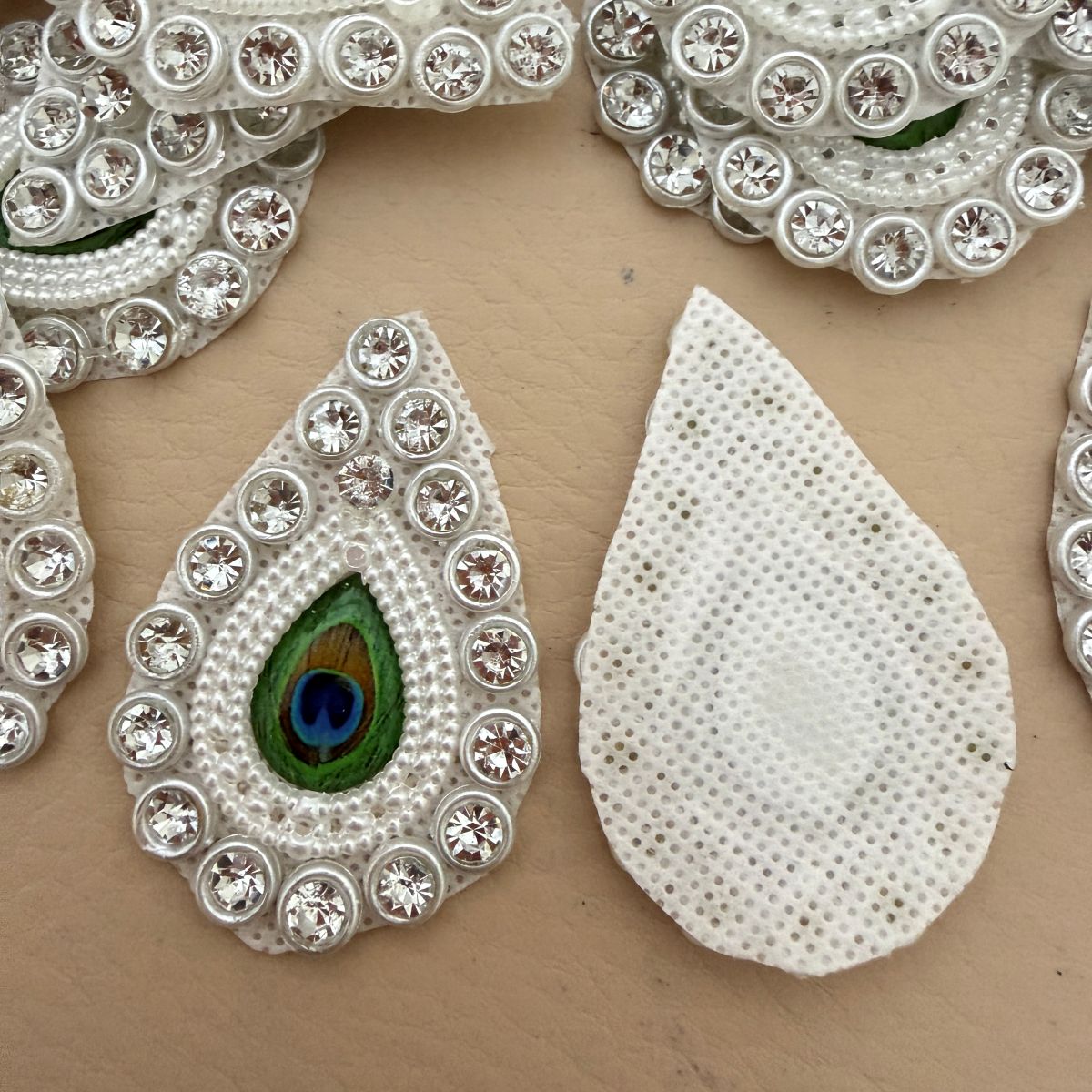 Peacock Feather Pearl & Rhinestone Teardrop Patch