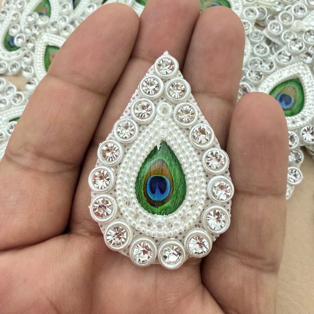 Peacock Feather Pearl & Rhinestone Teardrop Patch