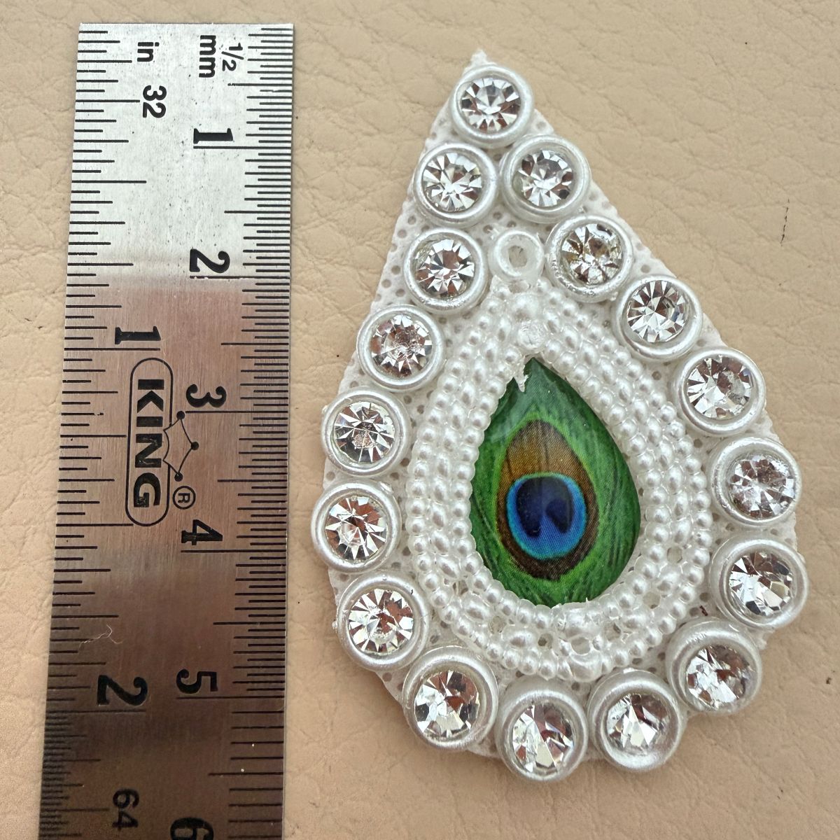 Peacock Feather Pearl & Rhinestone Teardrop Patch