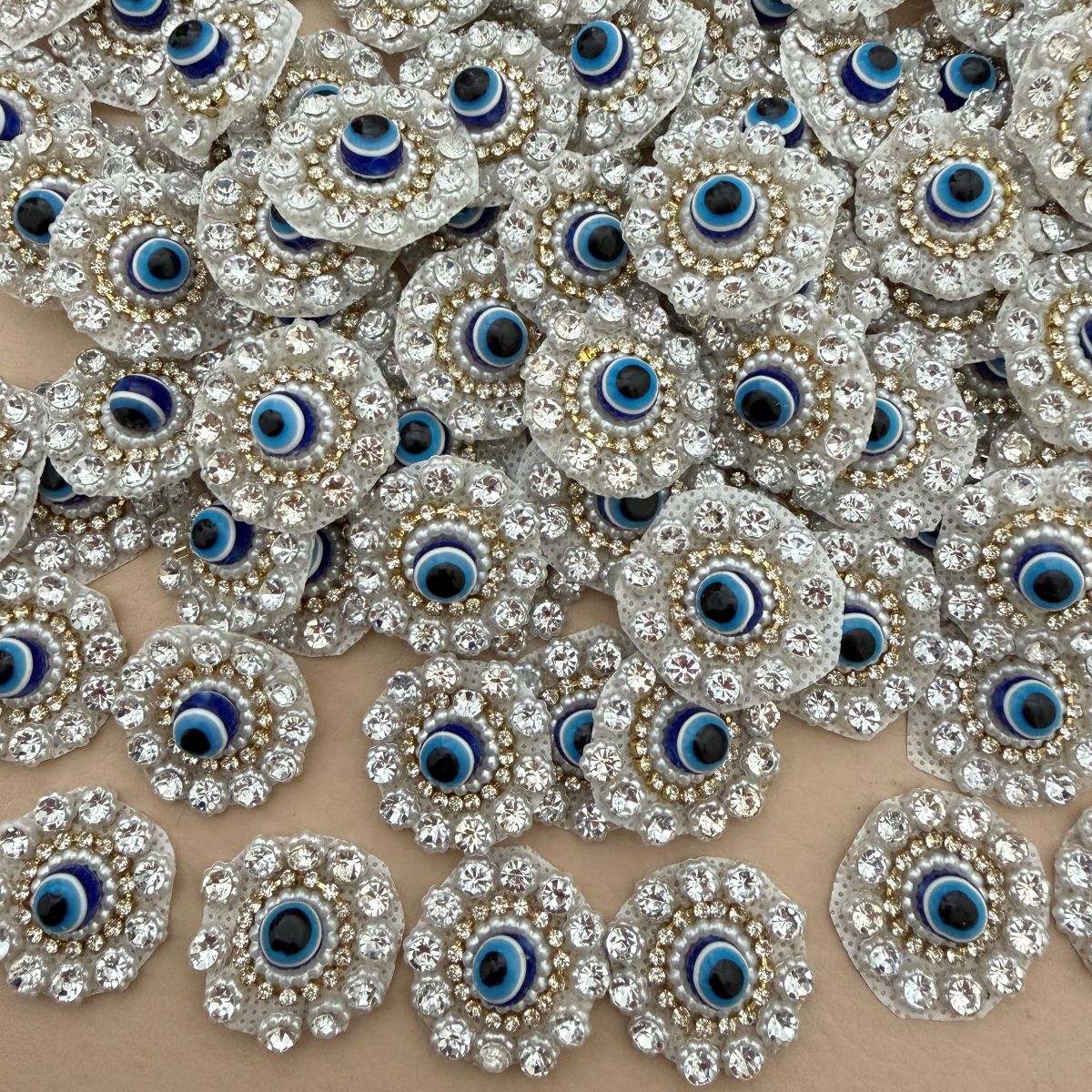 Evil Eye Rhinestone & Pearl Applique Patch – Pack of 25