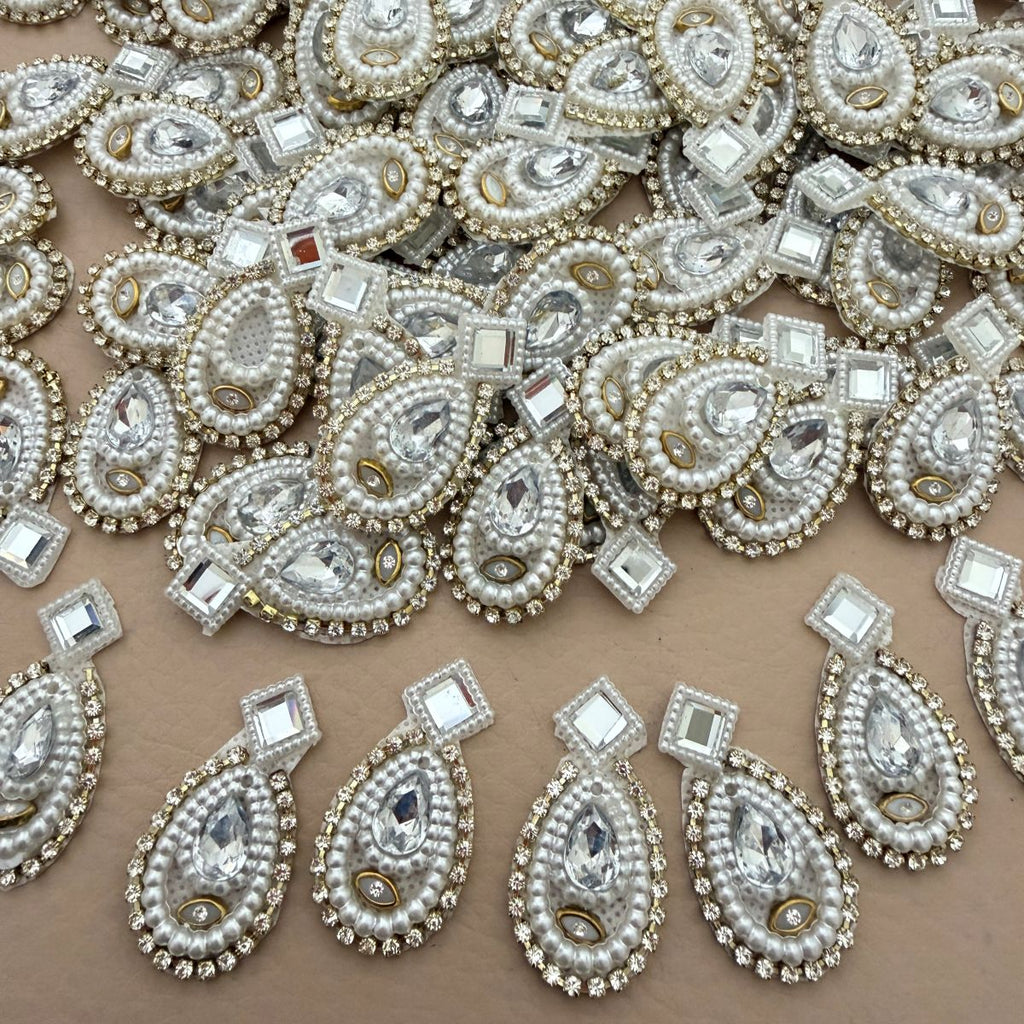 Pearl & Crystal Rhinestone Teardrop Applique Patch – Pack of 25