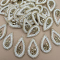 White Beaded Rhinestone Teardrop Applique Patch – Pack of 5