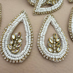 White Beaded Rhinestone Teardrop Applique Patch – Pack of 5