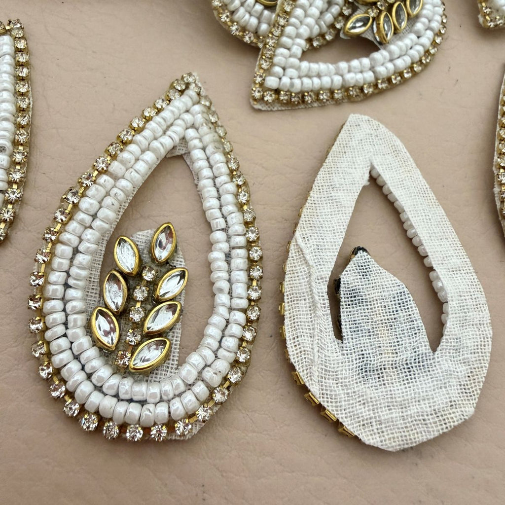 White Beaded Rhinestone Teardrop Applique Patch – Pack of 5