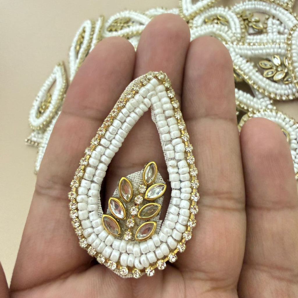 White Beaded Rhinestone Teardrop Applique Patch – Pack of 5
