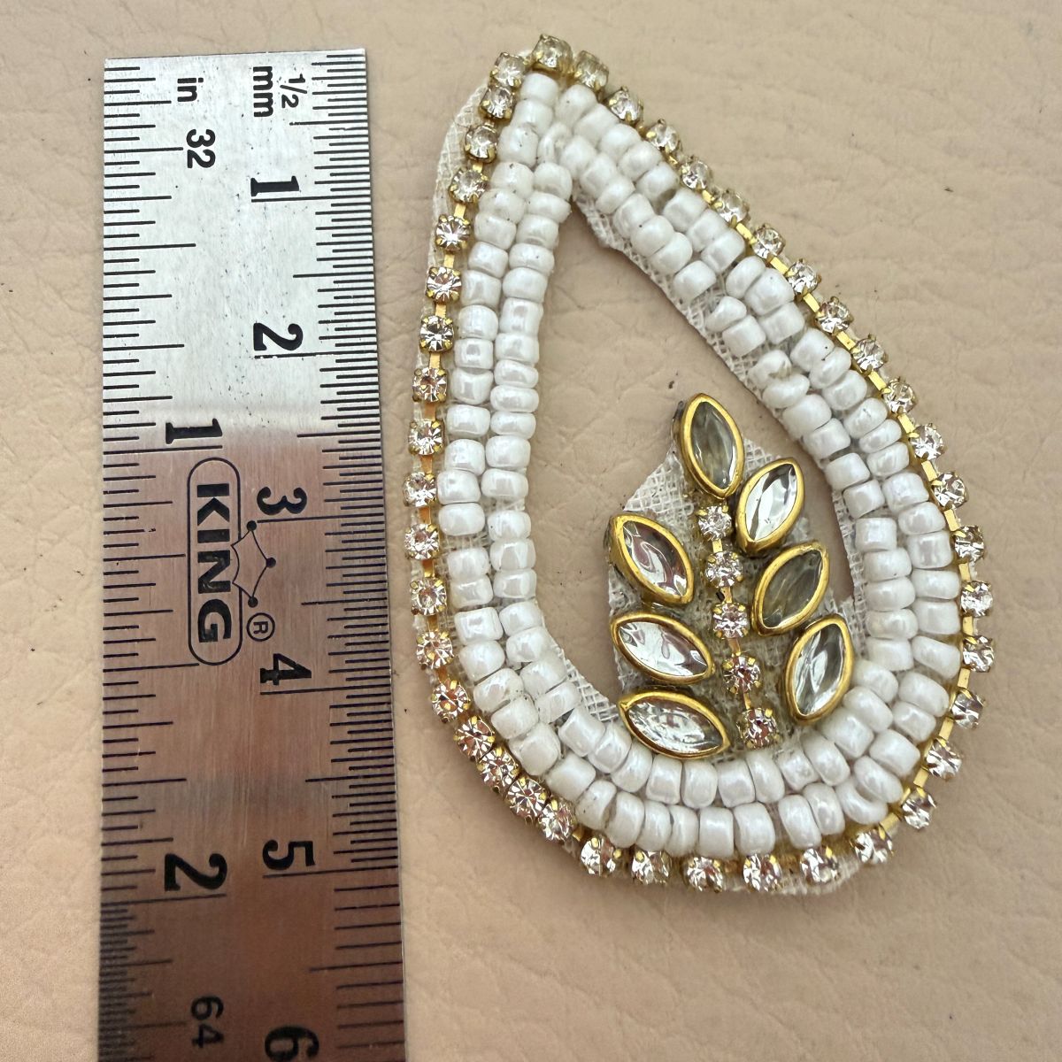 White Beaded Rhinestone Teardrop Applique Patch – Pack of 5
