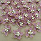 Pink with Gold Floral Pearl Applique Patches – Pack of 10