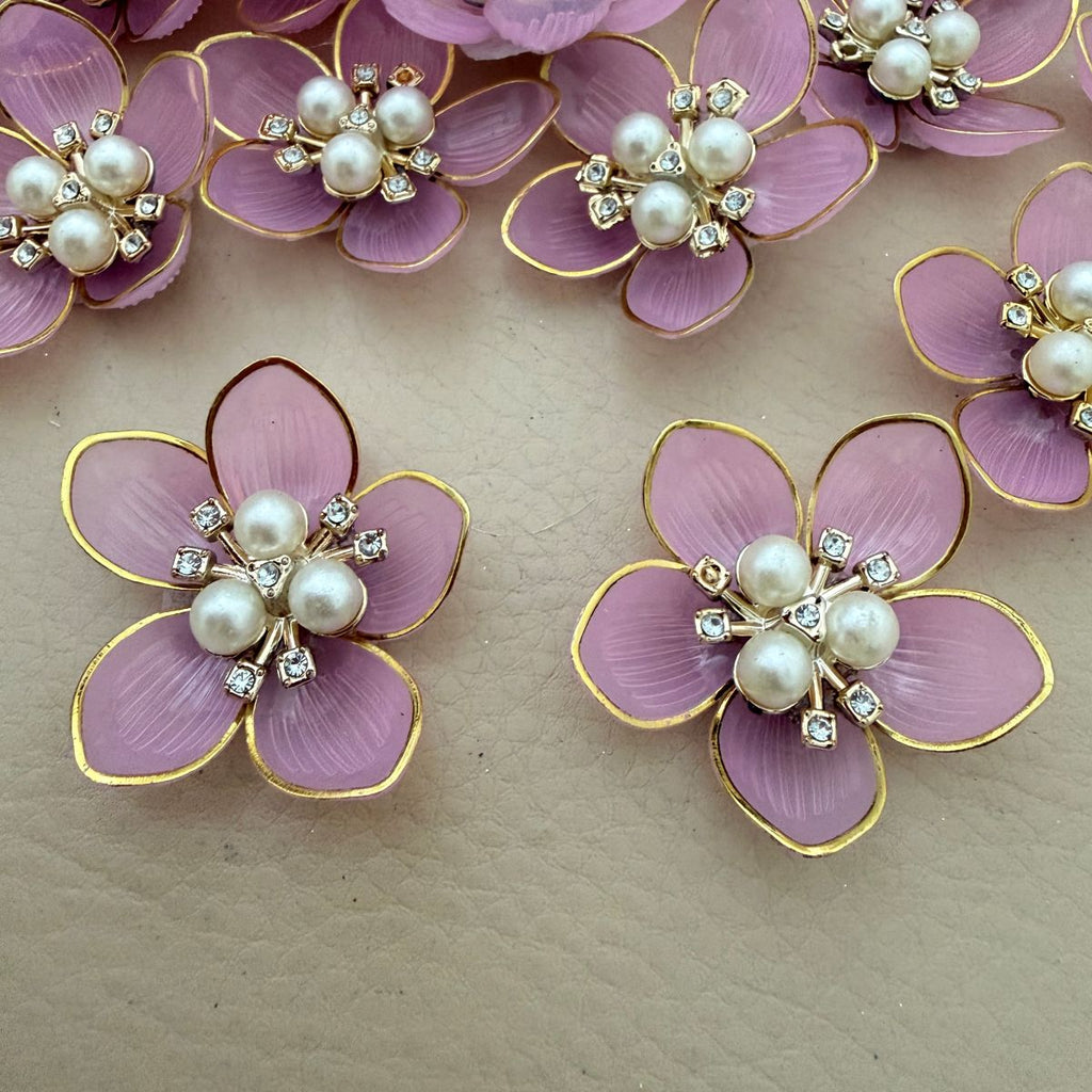 Pink with Gold Floral Pearl Applique Patches – Pack of 10