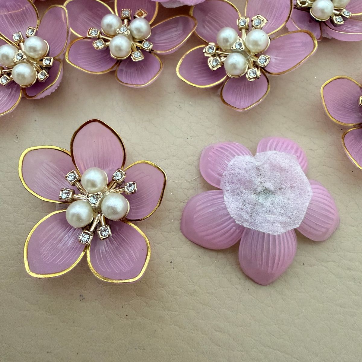 Pink with Gold Floral Pearl Applique Patches – Pack of 10