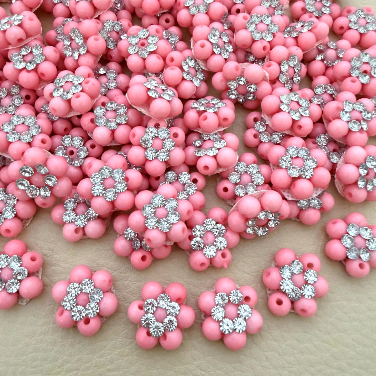 Pink Rhinestone Flower Bead Patch for craft supplies– pack of 25