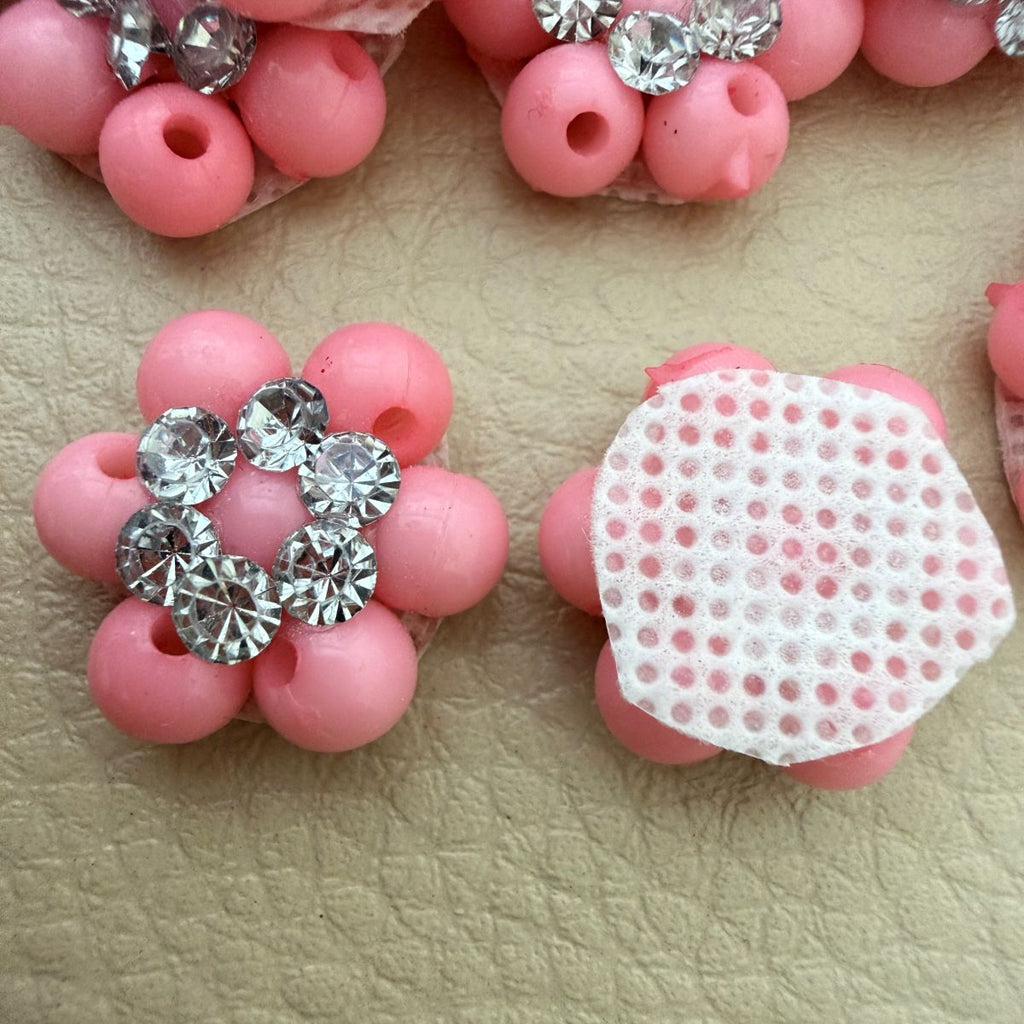 Pink Rhinestone Flower Bead Patch for craft supplies– pack of 25