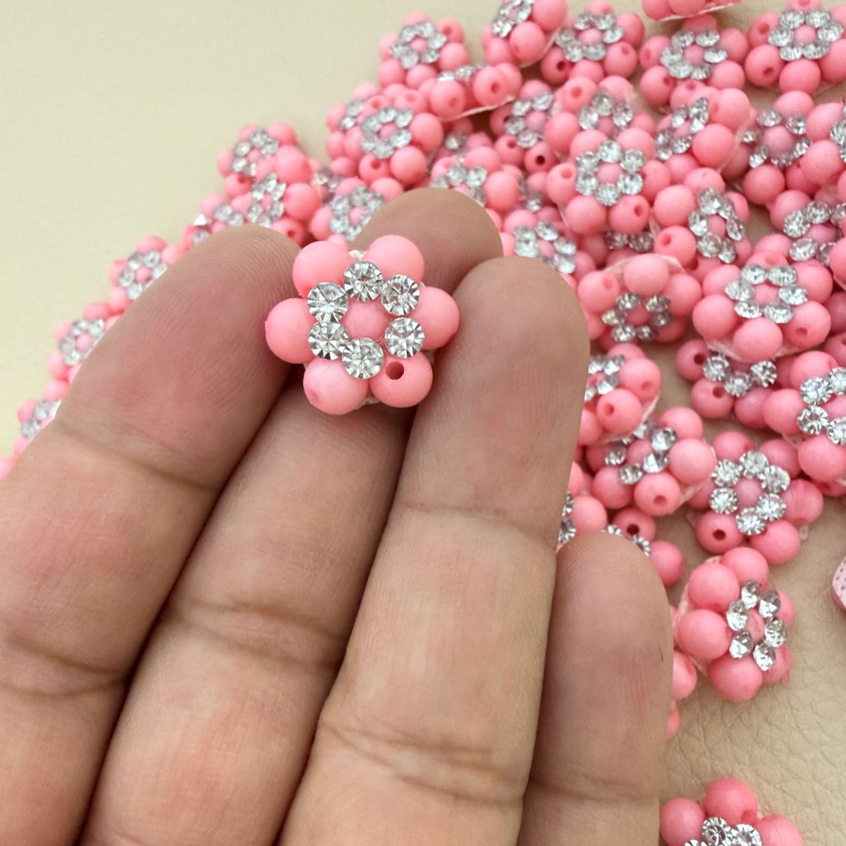 Pink Rhinestone Flower Bead Patch for craft supplies– pack of 25