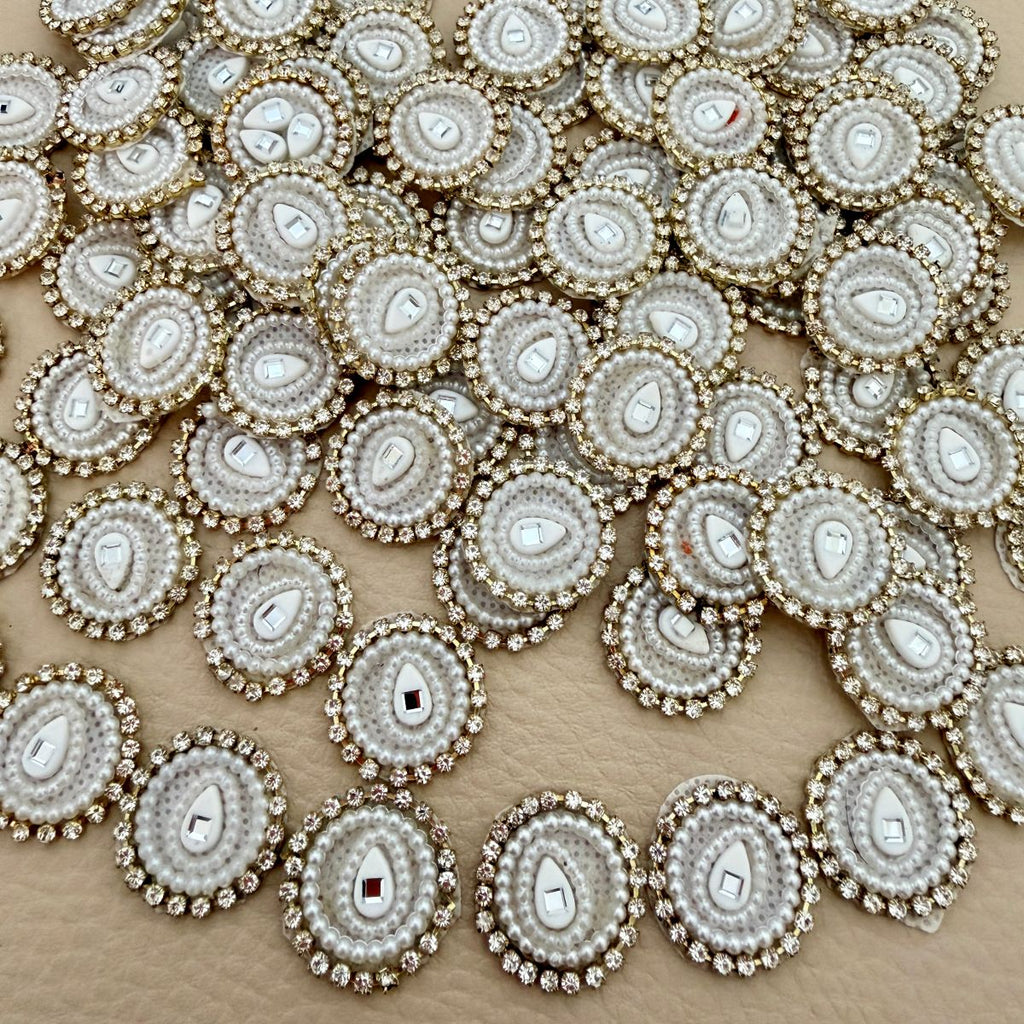 White Pearl & Rhinestone lehenga embellished Applique Patch – Pack of 25