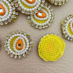 Handmade Round Pearl & Rhinestone Motifs Patch – Orange – Pack of 25