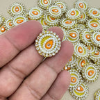 Handmade Round Pearl & Rhinestone Motifs Patch – Orange – Pack of 25