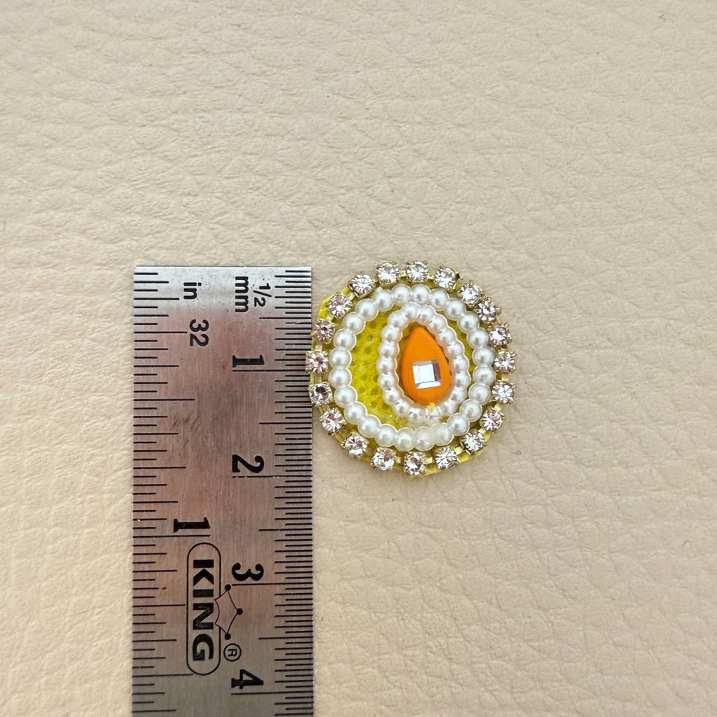 Handmade Round Pearl & Rhinestone Motifs Patch – Orange – Pack of 25