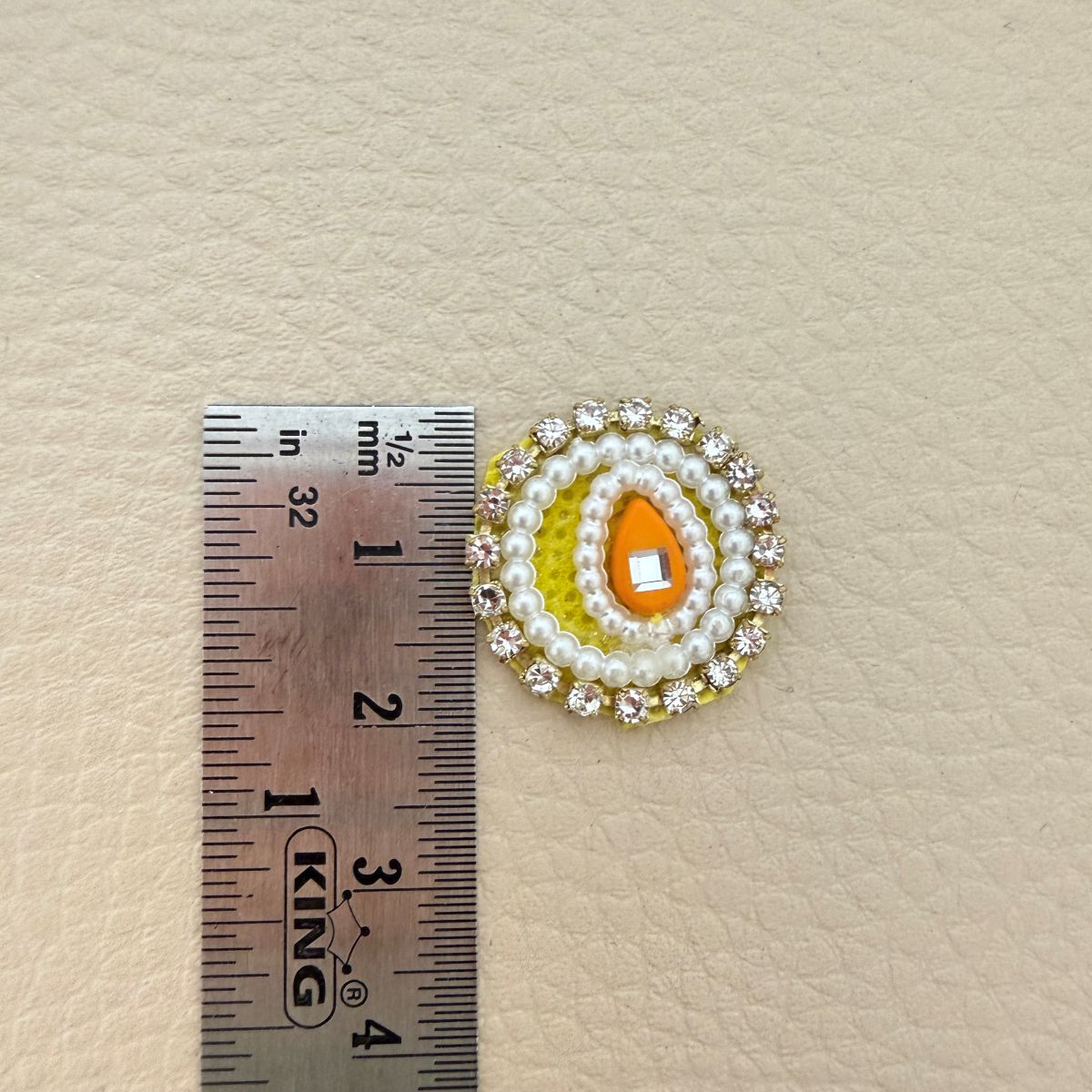 Handmade Round Pearl & Rhinestone Motifs Patch – Orange – Pack of 25