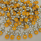 Flower & Crystal Leaf Rhinestone Patch | Yellow Floral Appliqué