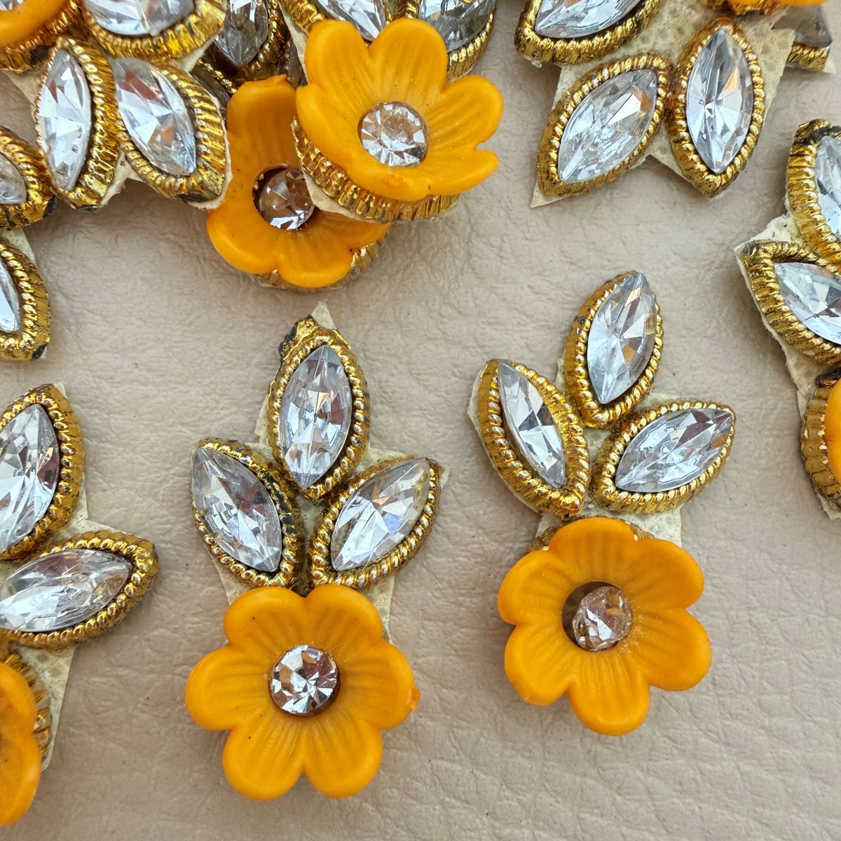 Flower & Crystal Leaf Rhinestone Patch | Yellow Floral Appliqué