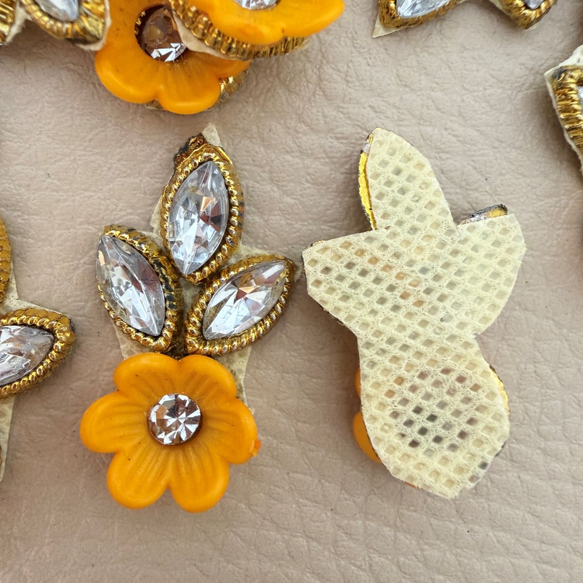 Flower & Crystal Leaf Rhinestone Patch | Yellow Floral Appliqué