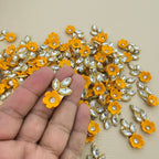Flower & Crystal Leaf Rhinestone Patch | Yellow Floral Appliqué