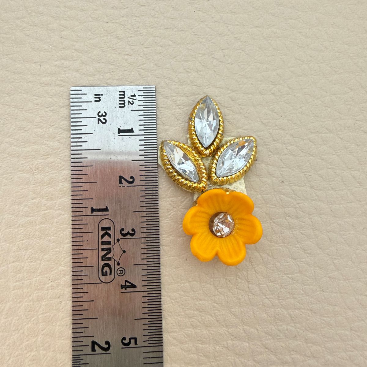 Flower & Crystal Leaf Rhinestone Patch | Yellow Floral Appliqué