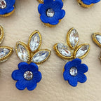 Flower & Crystal Leaf Rhinestone Patch | Royal Blue Floral Appliqué