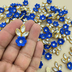 Flower & Crystal Leaf Rhinestone Patch | Royal Blue Floral Appliqué