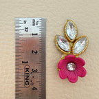 Hot Pink Gold Zari Crystal Leaf Floral Applique Patches – Pack of 25