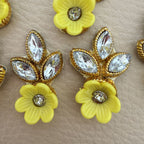 Yellow Gold Zari Crystal Leaf Floral Applique Patches – Pack of 25