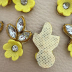 Yellow Gold Zari Crystal Leaf Floral Applique Patches – Pack of 25