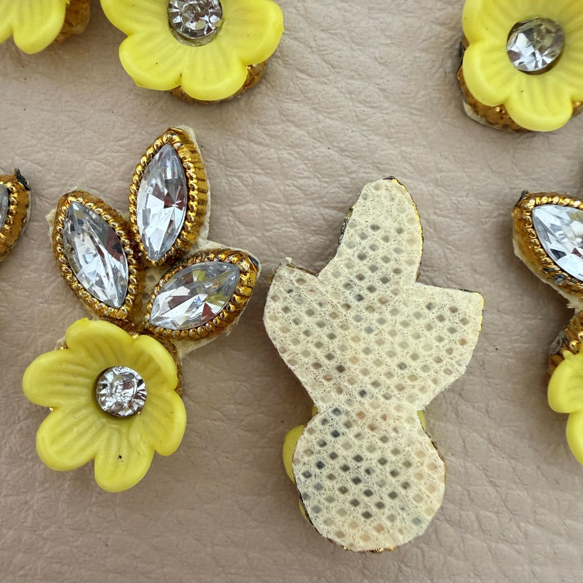 Yellow Gold Zari Crystal Leaf Floral Applique Patches – Pack of 25